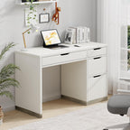 DreamCurship 48 inch Computer Desk with 4 File Drawers, Study Desk with Filing Cabinet and Storage, Home Office Desk for Work and Study, Writing Desk for Small Space, Brown