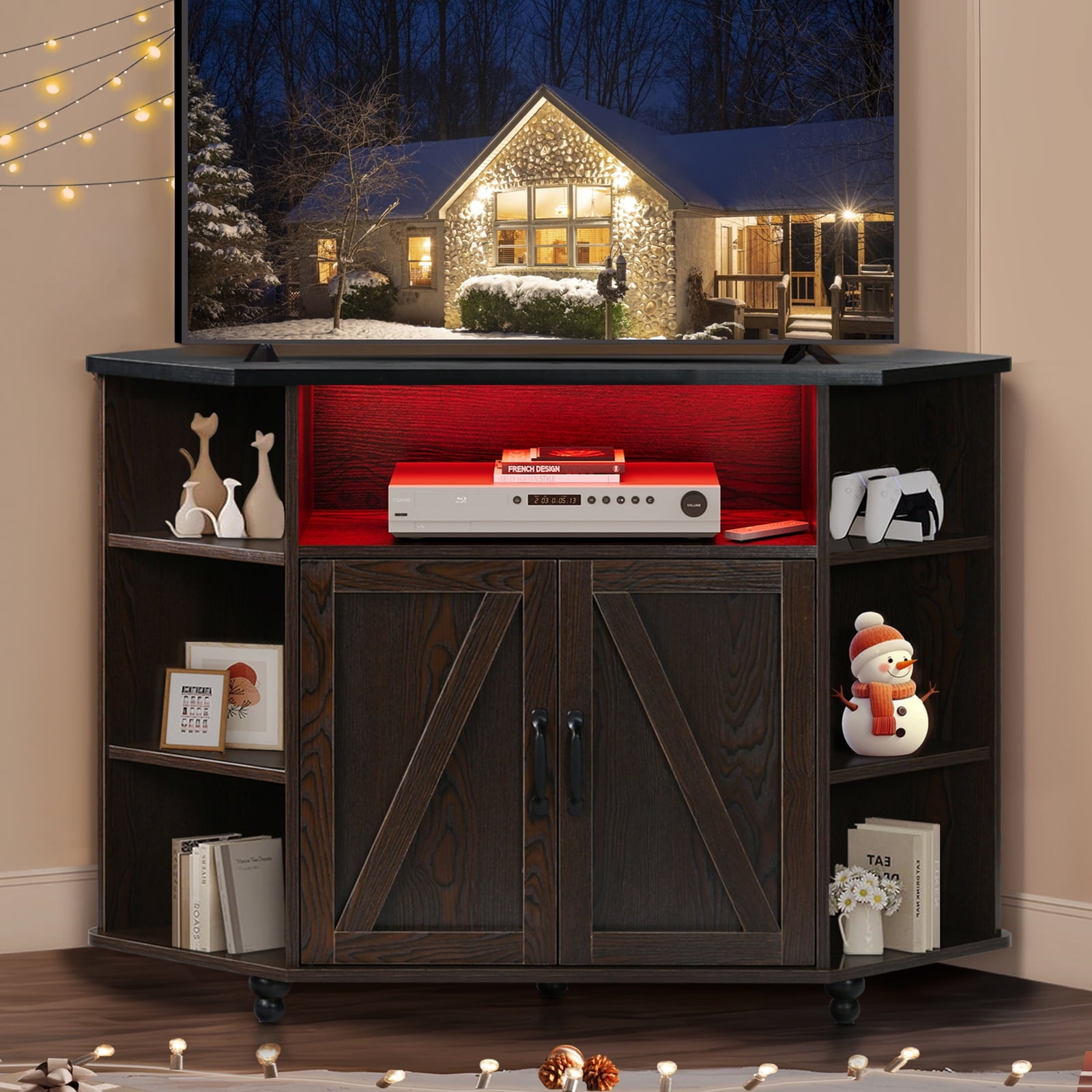 4 EVER WINNER Farmhouse Buffet Cabinet, kitchen cabinet with Storage, Large Storage Cabinet with 4 Doors &2 Drawers, Coffee Bar Cabinet with Adjustable Shelves for Kitchen, Dining Room, BlackCAAX026-31DSG-Brown and Black-ZYCA026