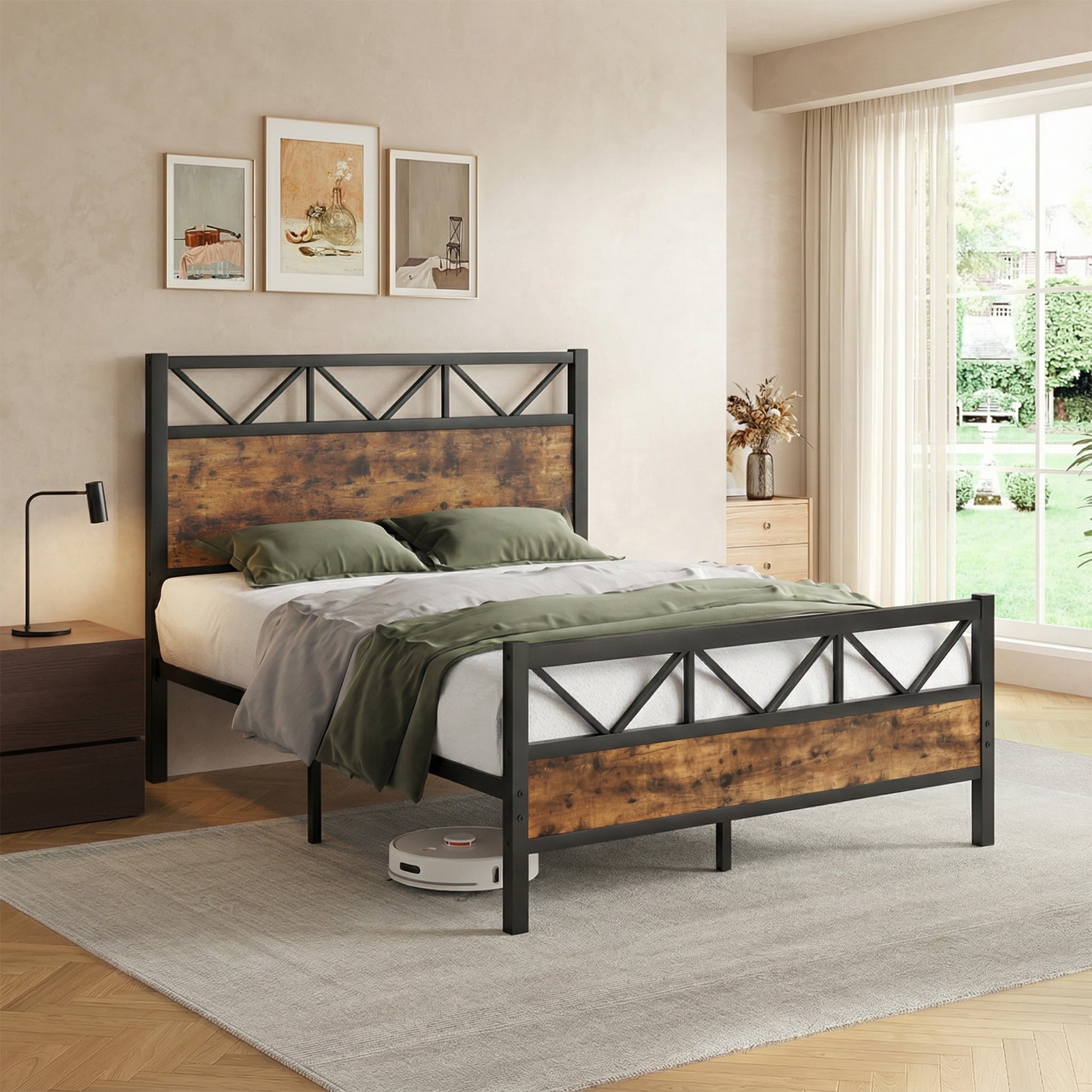 4 EVER WINNER Twin /Full/Queen/KIng Size Bed Frame, Upholstered Bed Frame with Headboard, No Box Spring Required, Easy AssemblyBEAX289-GBTMBED-Rustic Brown-BEAX289-Q