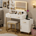 4 EVER WINNER Vanity Desk with LED Light Mirror, Makeup Vanity Table Set with Charging Station, Dressing Table Makeup Desk, White