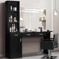4 EVER WINNER Wall Mount Styling Station for Hair Stylist, Salon Barber Stations with 3-Tier Storage Shelf with Door, Black