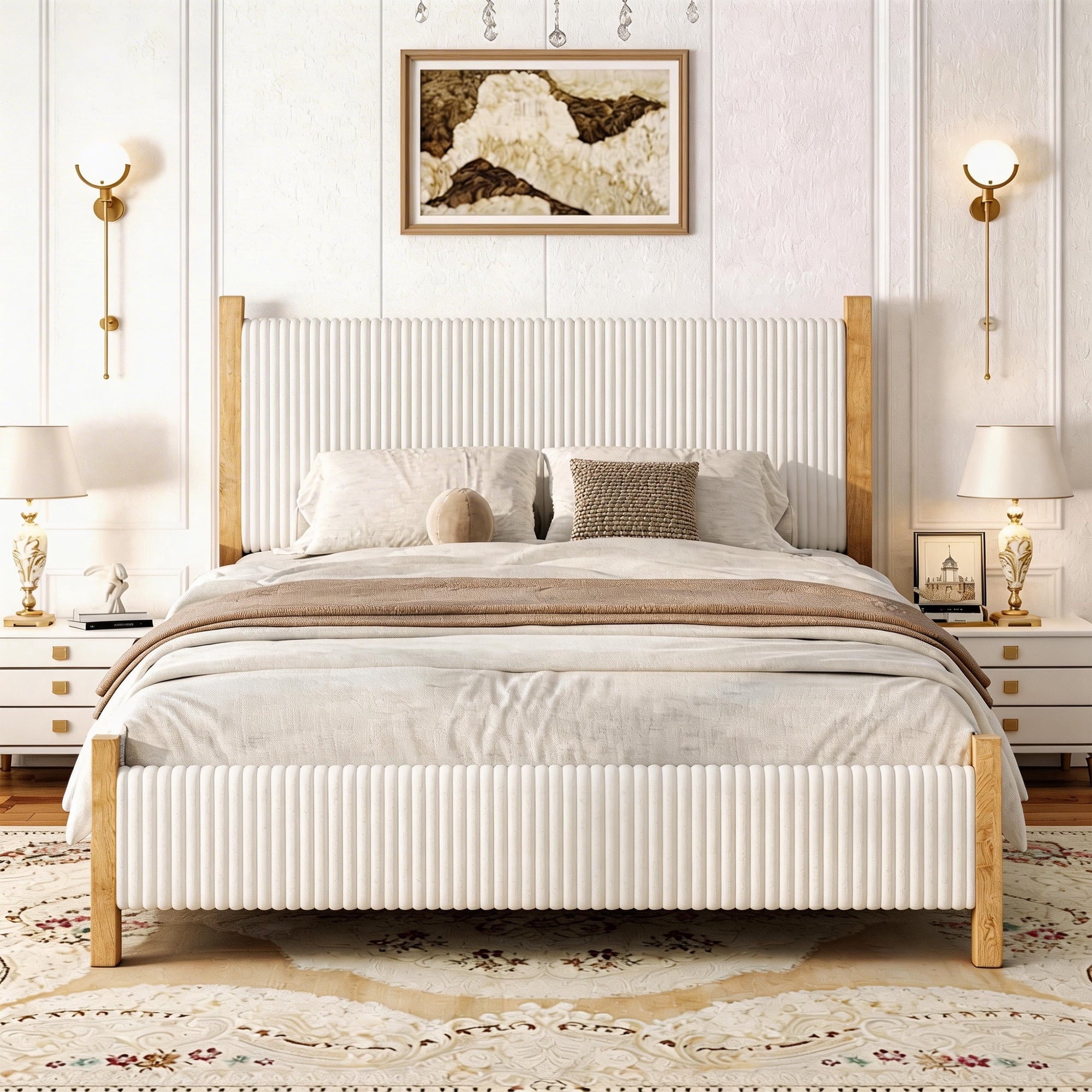 4 EVER WINNER Twin /Full/Queen/KIng Size Bed Frame, Upholstered Bed Frame with Headboard, No Box Spring Required, Easy AssemblyBEAX975-BSTR-White-Queen