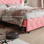 DreamCurship Full Size Bed Frame, Pink Bed Frame with Headboard and Footboard, Modern Upholstered Bed Frame, Pink