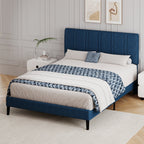 4 EVER WINNER Full Size Upholstered Platform Bed Frame with Headboard, Blue Full Bed Frame, No Box Spring Needed, Blue