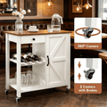 4 EVER WINNER Kitchen Cart on Wheels, Farmhouse Rolling  Kitchen Cart , Microwave Cart, Coffee Cart Station, White