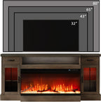 DreamCurship Fireplace TV Stand for TVs up to 80", Farmhouse TV Stand with Electric Fireplace, Glass Door Entertainment Center with Led Light, Media Console Table for Living Room, Gray