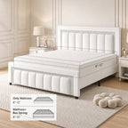 4 EVER WINNER Full Bed Frame, Velvet Upholstered Bed Frame with Diamond Headboard, White Full Size Bed Frame, White