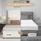 4 EVER WINNER King Bed Frame with 56" Tall Headboard, White King Bed Frame with Nailhead Trim Headboard, King Size Upholstered Platform Bed, White