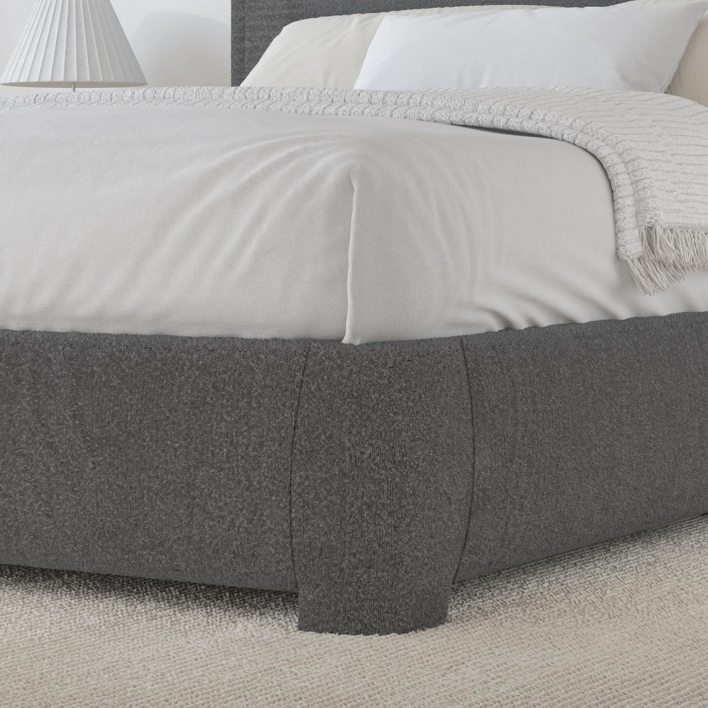 4 EVER WINNER King Size Bed Frame, Boucle Upholstered Bed Frame with Headboard, No Box Spring Required, Easy Assembly, Dark Gray