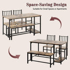 Catrimown Dining Table Set for 4 with Bench, 55 Inch Kitchen Set with Wine Rack, Glass Holder & Storage Shelves, Space Saving Dining Furniture for Home Apartment, Rustic Brown