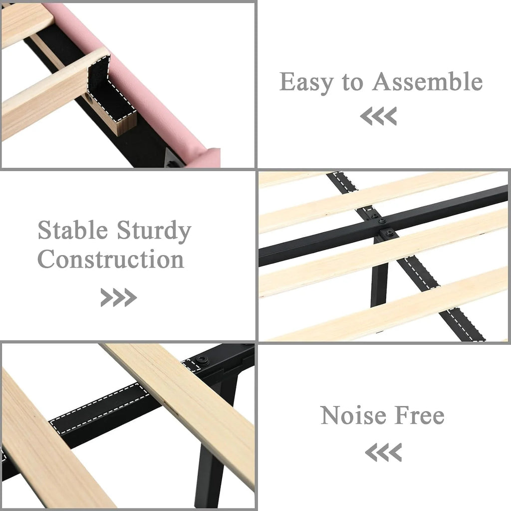 DreamCurship Full Size Bed Frame, Pink Bed Frame with Headboard and Footboard, Modern Upholstered Bed Frame, Pink