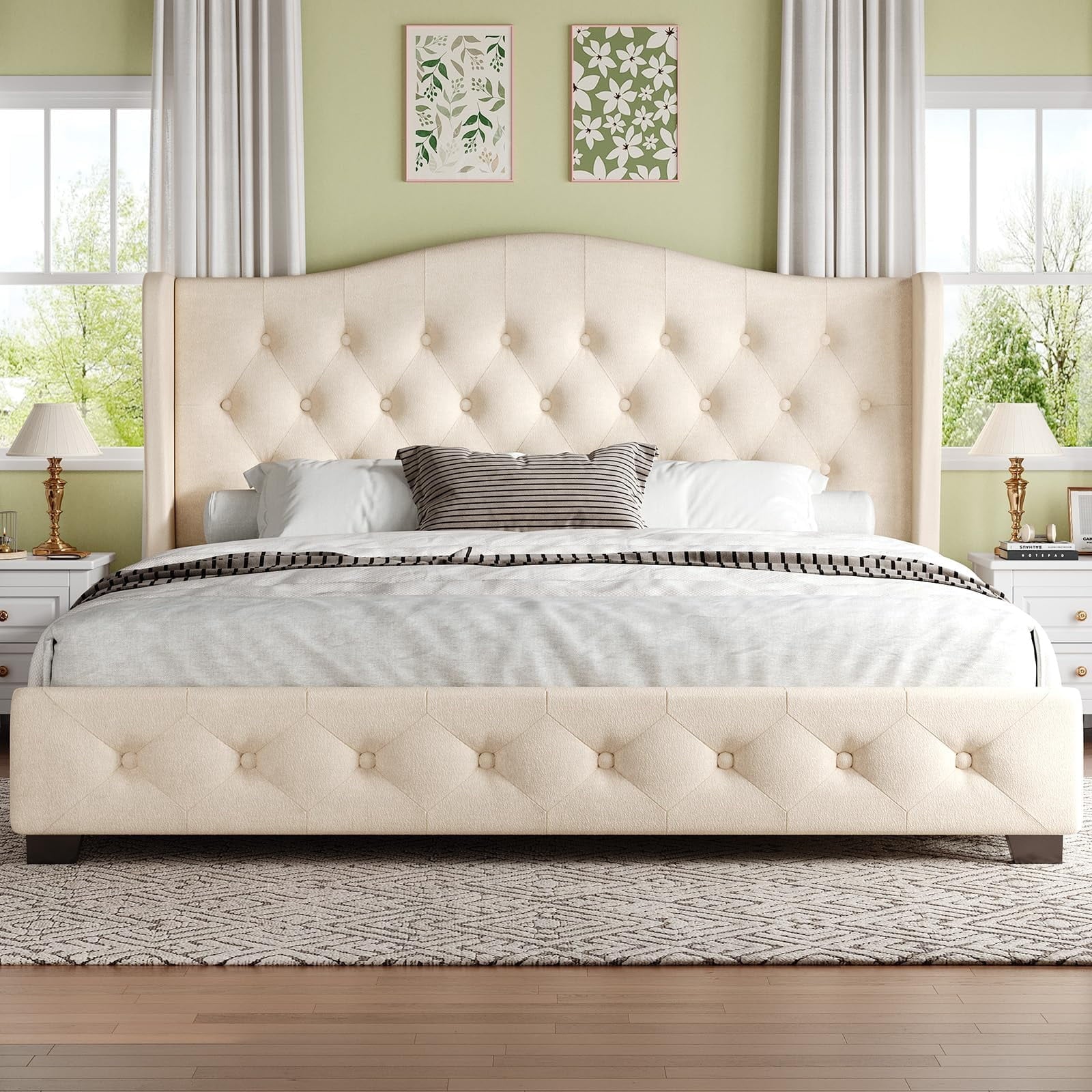 4 EVER WINNER Twin /Full/Queen/KIng Size Bed Frame, Upholstered Bed Frame with Headboard, No Box Spring Required, Easy AssemblyBEAX917-YXGB-BEAX917-K