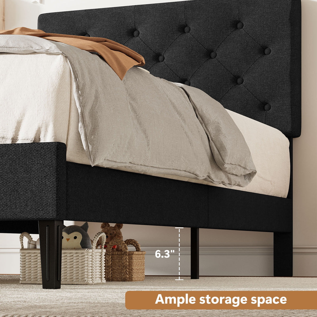 4 Ever WinnerTwin Size Upholstered Platform Bed Frame with Headboard, Black