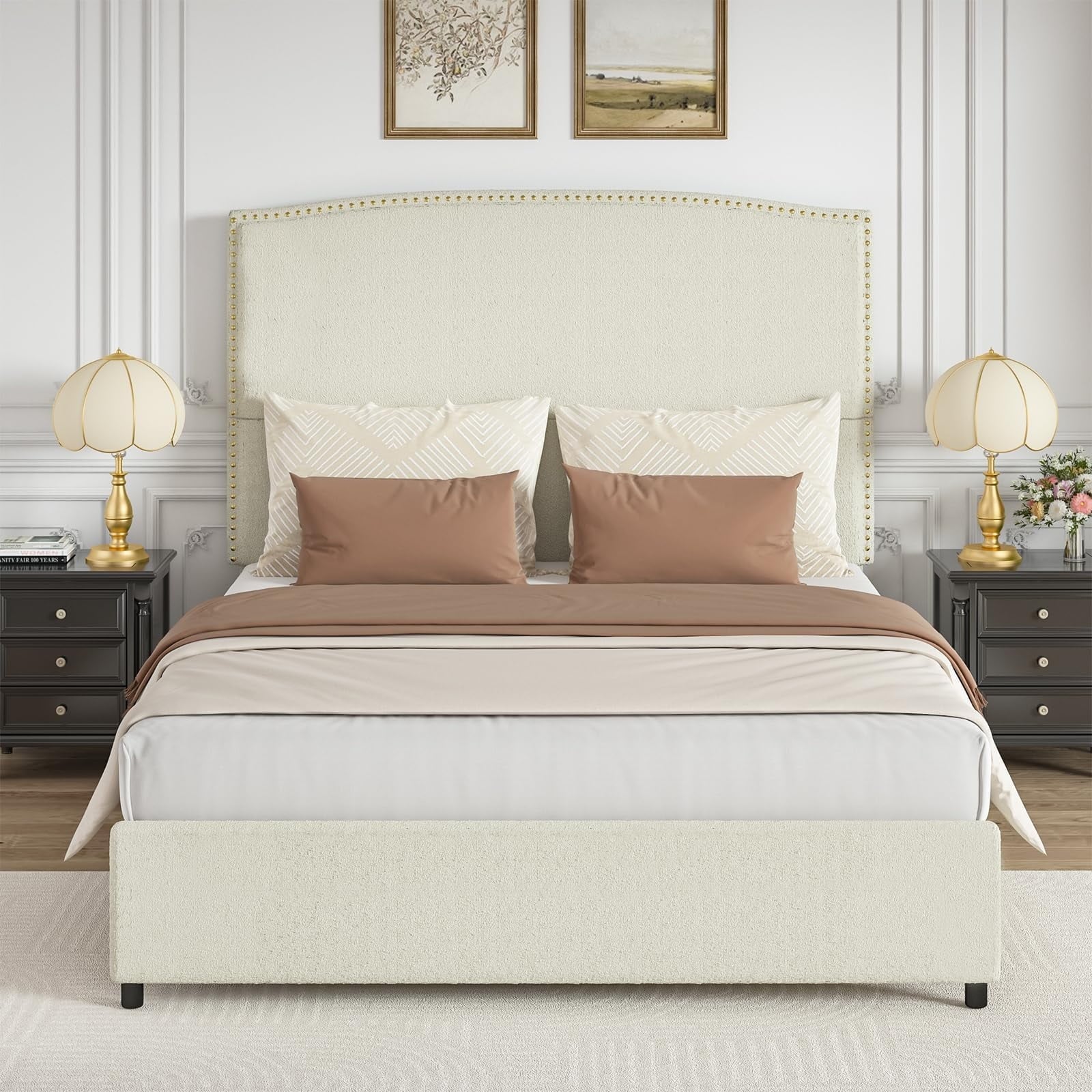 4 EVER WINNER Twin /Full/Queen/KIng Size Bed Frame, Upholstered Bed Frame with Headboard, No Box Spring Required, Easy AssemblyBEAX591-GBYXMD-BeigeF-walmart