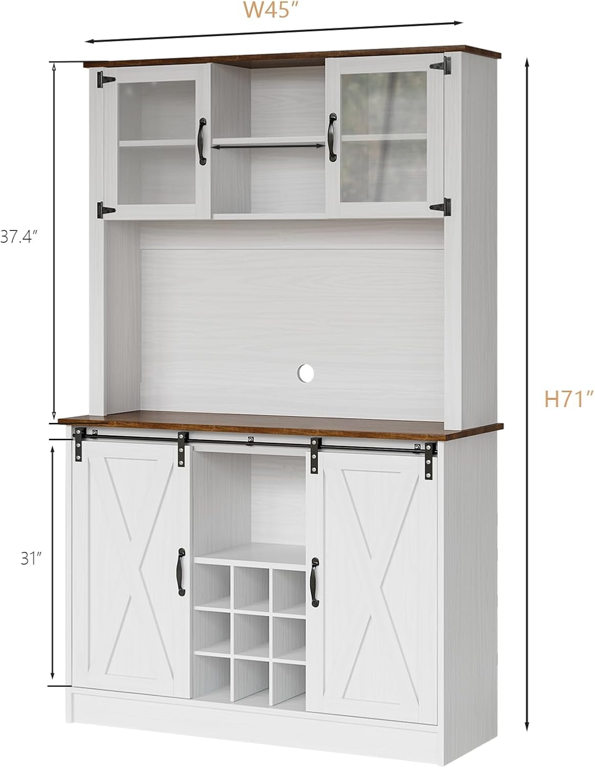 DreamCurship 72" Kitchen Pantry Cabinet with Microwave Stand, Freestanding Cupboard Storage Cabinet, Tall Buffet Cabinet with Hutch, Stemware Rack & Adjustable Shelves, White