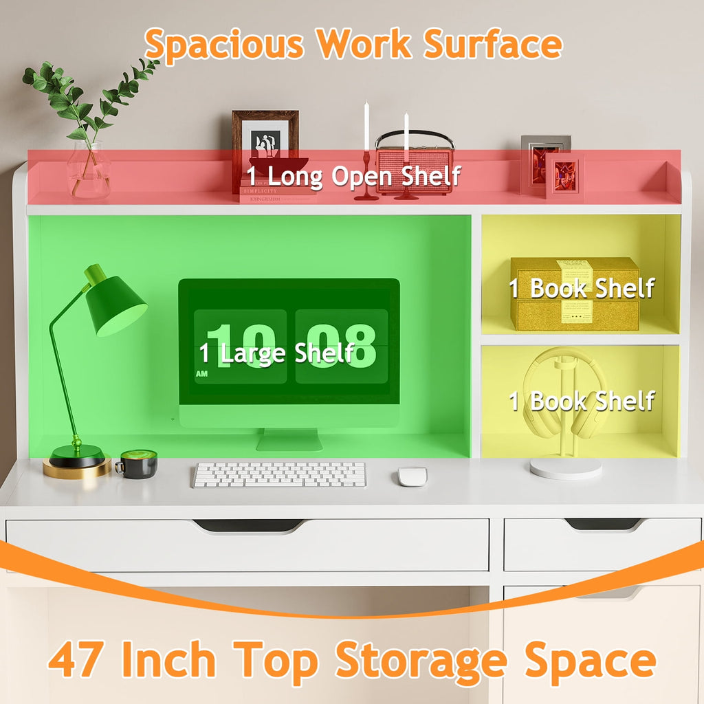 DreamCurship 48 inch Computer Desk with 4 File Drawers, Study Desk with Filing Cabinet and Storage, Home Office Desk for Work and Study, Writing Desk for Small Space, Brown