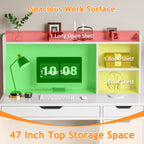 DreamCurship Computer Desk with Hutch,  White Desk with 4 Drawers and Storage Shelves, Home Office Desk with Bookshelf,  White
