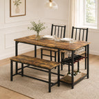 Catrimown Dining Table Set for 4 with Bench, 55 Inch Kitchen Set with Wine Rack, Glass Holder & Storage Shelves, Space Saving Dining Furniture for Home Apartment, Rustic Brown