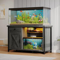 4 EVER WINNER 55-75 Gallon Aquarium Stand with Storage Cabinet & Power Outlets LED Light, Fish Tank Stand with Drawer & Barn Door, Suitable for Fish Tank Stand, Turtle Tank, Reptile Terrarium, Gray