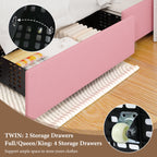 4 EVER WINNER Queen Size LED Bed Frame with 4 Drawers, Pink Queen Bed Frame with LED Light Headboard, Modern Upholstered Bed with Diamond Headboard and Footboard, Pink