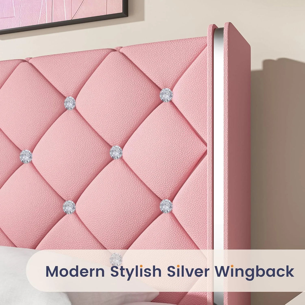 DreamCurship Full Size Bed Frame, Pink Bed Frame with Headboard and Footboard, Modern Upholstered Bed Frame, Pink
