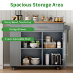 Kitchen Island on Wheels with Storage, Rolling Kitchen Cart with Spice Rack, Towel Rack, Open Shelves & Drawer, Portable Kitchen Island for Home, Grey