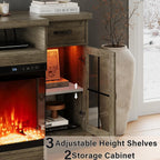 DreamCurship Fireplace TV Stand for TVs up to 80", Farmhouse TV Stand with Electric Fireplace, Glass Door Entertainment Center with Led Light, Media Console Table for Living Room, Gray