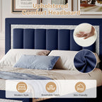 4 EVER WINNER Full Bed Frame with Headboard, Velvet Upholstered Platform Bed Frame Full Size with Diamond Headboard & Footboard, Wooden Slats Support, No Box Spring Required, Easy Assembly, Blue