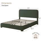 4 EVER WINNER Queen Size Bed Frame, Boucle Upholstered Bed Frame with Headboard, No Box Spring Required, Easy Assembly, Green