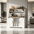 4 EVER WINNER 47 Inch White Farmhouse Coffee Bar Cabinet, 3-tier storage with 9 wine racks, 3 glass holders and 6 hooks, great for dining and living room