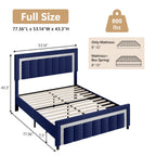 4 EVER WINNER Full Bed Frame with Headboard, Velvet Upholstered Platform Bed Frame Full Size with Diamond Headboard & Footboard, Wooden Slats Support, No Box Spring Required, Easy Assembly, Blue