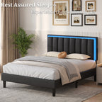 4 EVER WINNER Queen Black LED Upholstered Bed Frame, PU Soft Cushion Headboard, Stable Structure, No Box Spring Required, Quick Assembly for Home