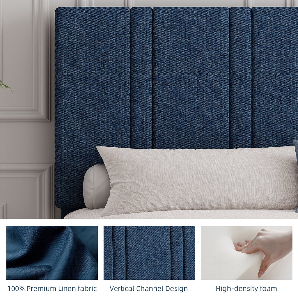 4 EVER WINNER Full Size Upholstered Platform Bed Frame with Headboard, Blue Full Bed Frame, No Box Spring Needed, Blue