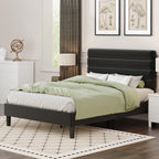 4 EVER WINNER Full Platform Bed Frame, Horizontal Stitched Black Velvet Headboard, Heavy-Duty Slat Support, Noise-Free Mattress Foundation, No Box Spring