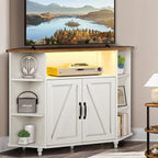 Corner TV Stand for 50 Inch TV, Farmhouse Entertainment Center with Storage & Power Outlet, TV Console Cabinet and Barn Door for Living Room&Study&Playroom, White