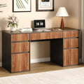 4 EVER WINNER 58 Inch Black Executive Office Desk, Modern Computer Study Table with 7 File Storage Drawers, Multifunctional Workstation Desk for Bedroom, Living Room and Home Office, Black