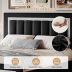 4 Ever Winner Full Bed Frame, Velvet Upholstered Bed Frame with Diamond Headboard, Black Full Size Bed Frame, Black