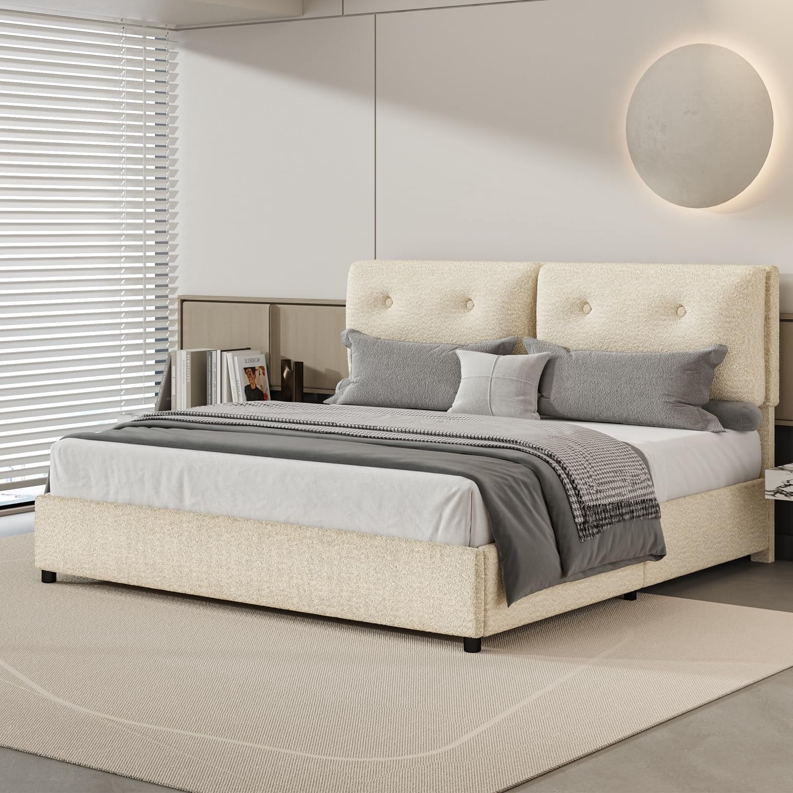 4 EVER WINNER Twin /Full/Queen/KIng Size Bed Frame, Upholstered Bed Frame with Headboard, No Box Spring Required, Easy AssemblyBEAX569-GBRFK-BeigeK-Walmart