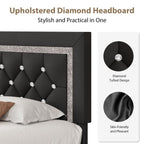 4 EVER WINNER Modern Black Twin Bed Frame with Diamond Tufted Headboard, Upholstered Platform Bed with Glitz Accent, Heavy-Duty Wood Slat Support, No Box Spring Needed, Tool-Free Assembly