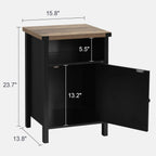 Farmhouse Nightstand, Rustic End Table with Storage Cabinet and Shelf, End Table for Bedroom Living Room, Wood Night Stand Side Table, Black