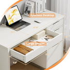 DreamCurship 48 inch Computer Desk with 4 File Drawers, Study Desk with Filing Cabinet and Storage, Home Office Desk for Work and Study, Writing Desk for Small Space, Brown