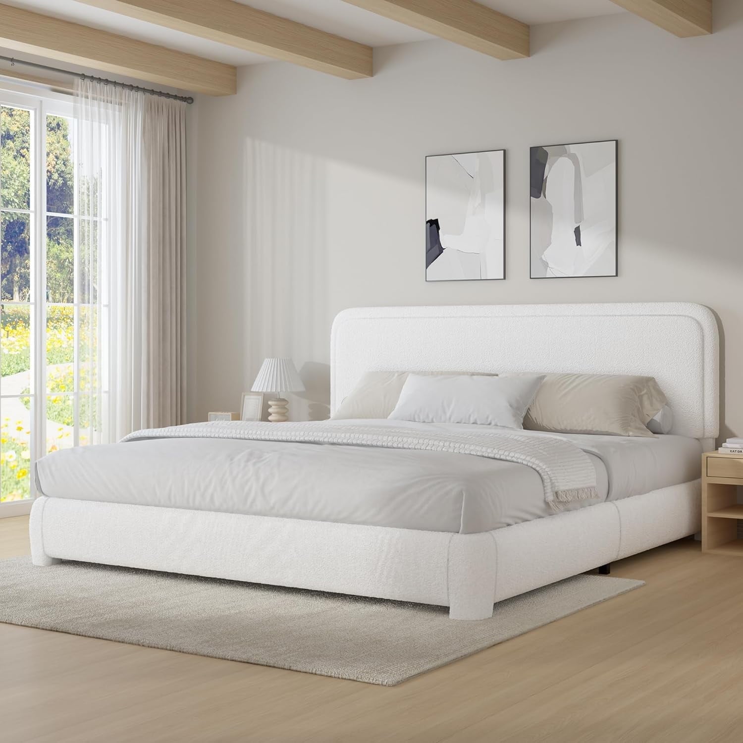 4 EVER WINNER Twin /Full/Queen/KIng Size Bed Frame, Upholstered Bed Frame with Headboard, No Box Spring Required, Easy AssemblyBEAX241-YHLDwhite-K