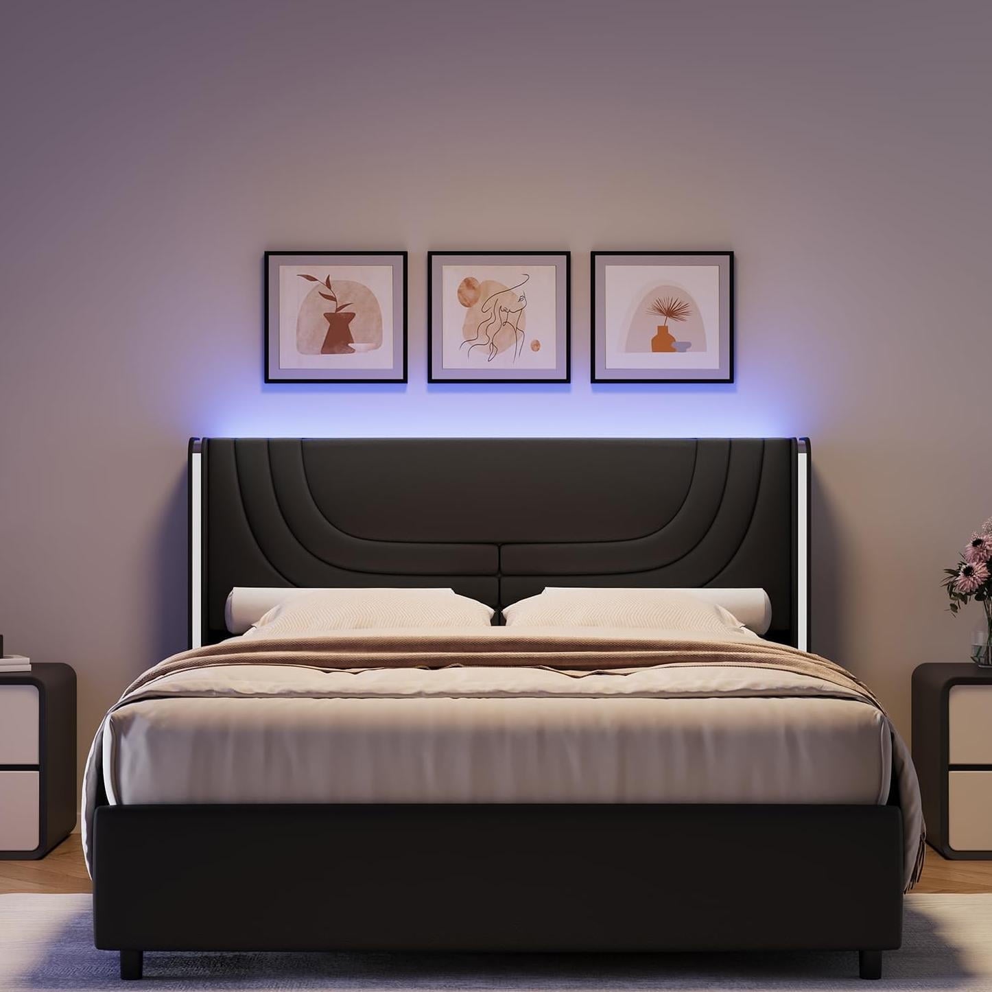 4 EVER WINNER Twin /Full/Queen/KIng Size Bed Frame, Upholstered Bed Frame with Headboard, No Box Spring Required, Easy AssemblyBEAX538-YBLED-BQ-walmart