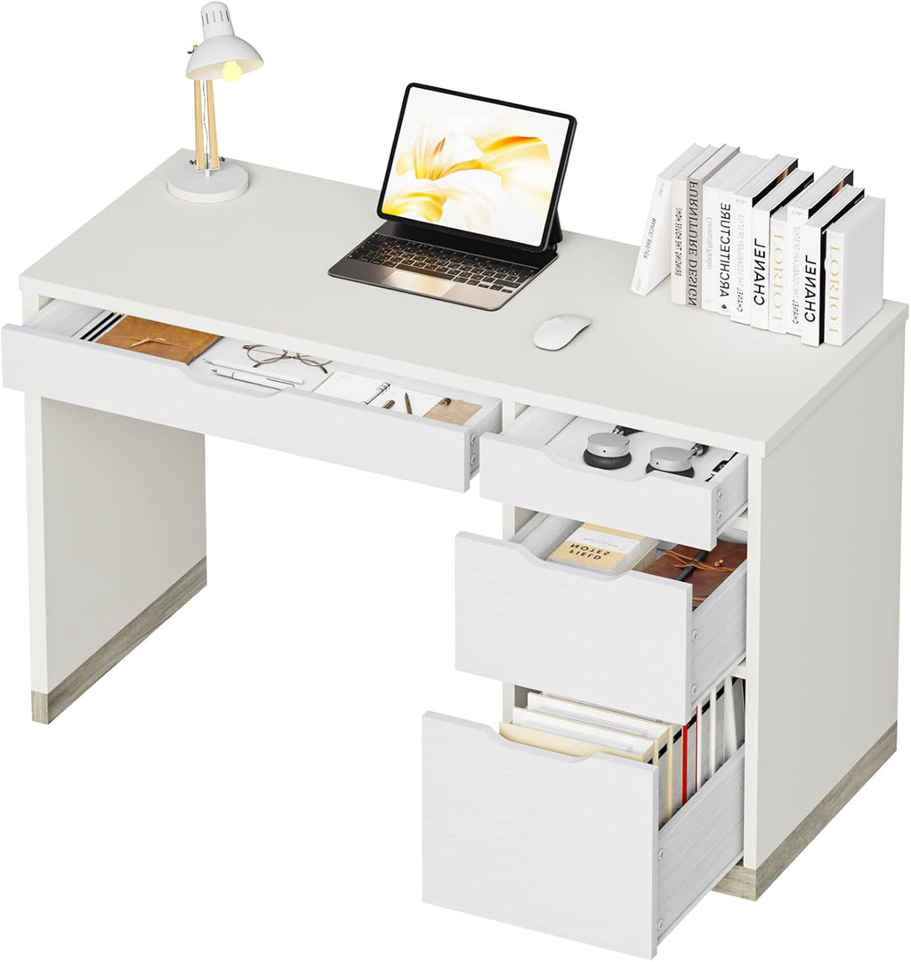DreamCurship 48 inch Computer Desk with 4 File Drawers, Study Desk with Filing Cabinet and Storage, Home Office Desk for Work and Study, Writing Desk for Small Space, Brown