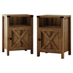 4 Ever Winner Farmhouse Barn Door Rustic Dark Oak Storage Nightstands 2-Pack