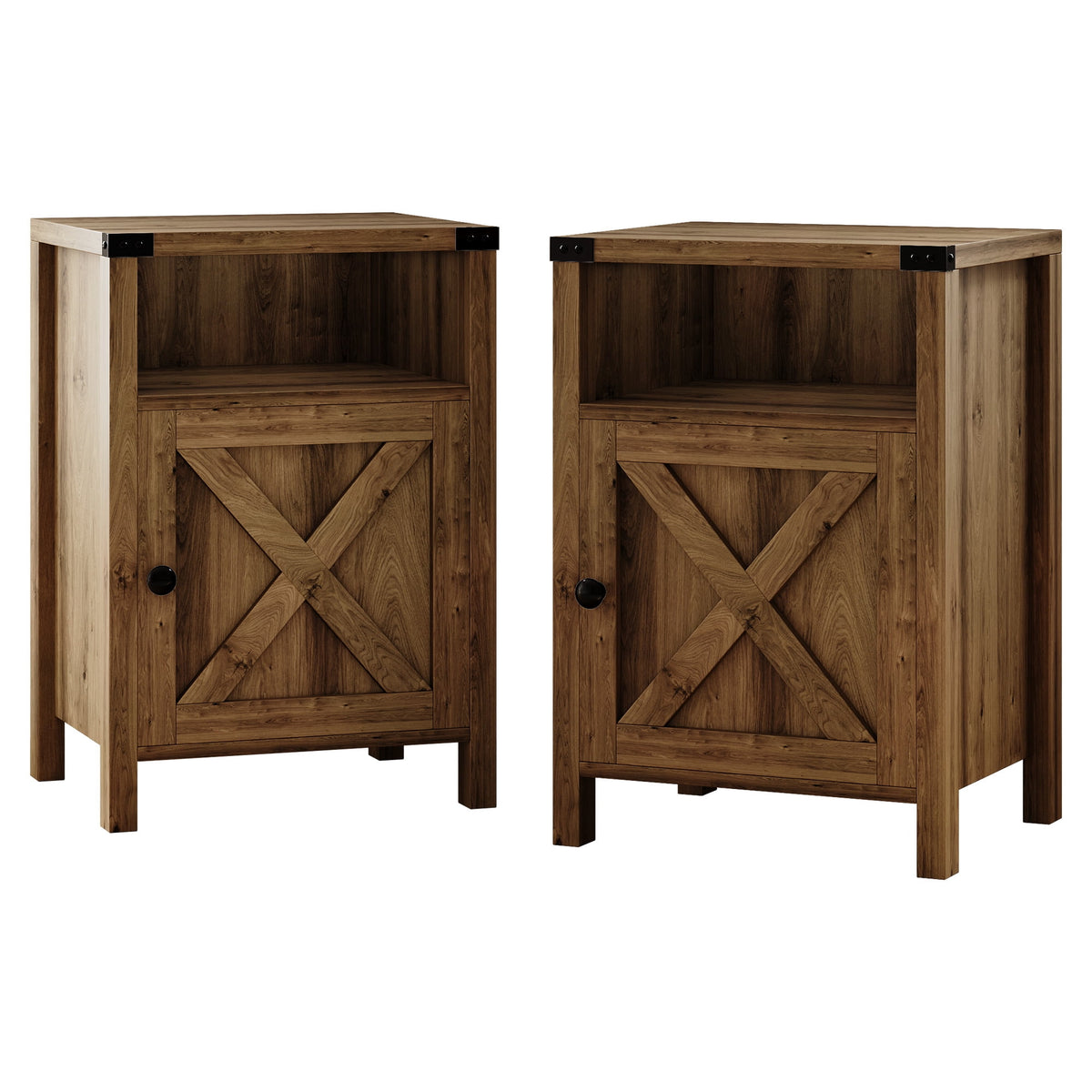 4 Ever Winner Farmhouse Barn Door Rustic Dark Oak Storage Nightstands 2-Pack