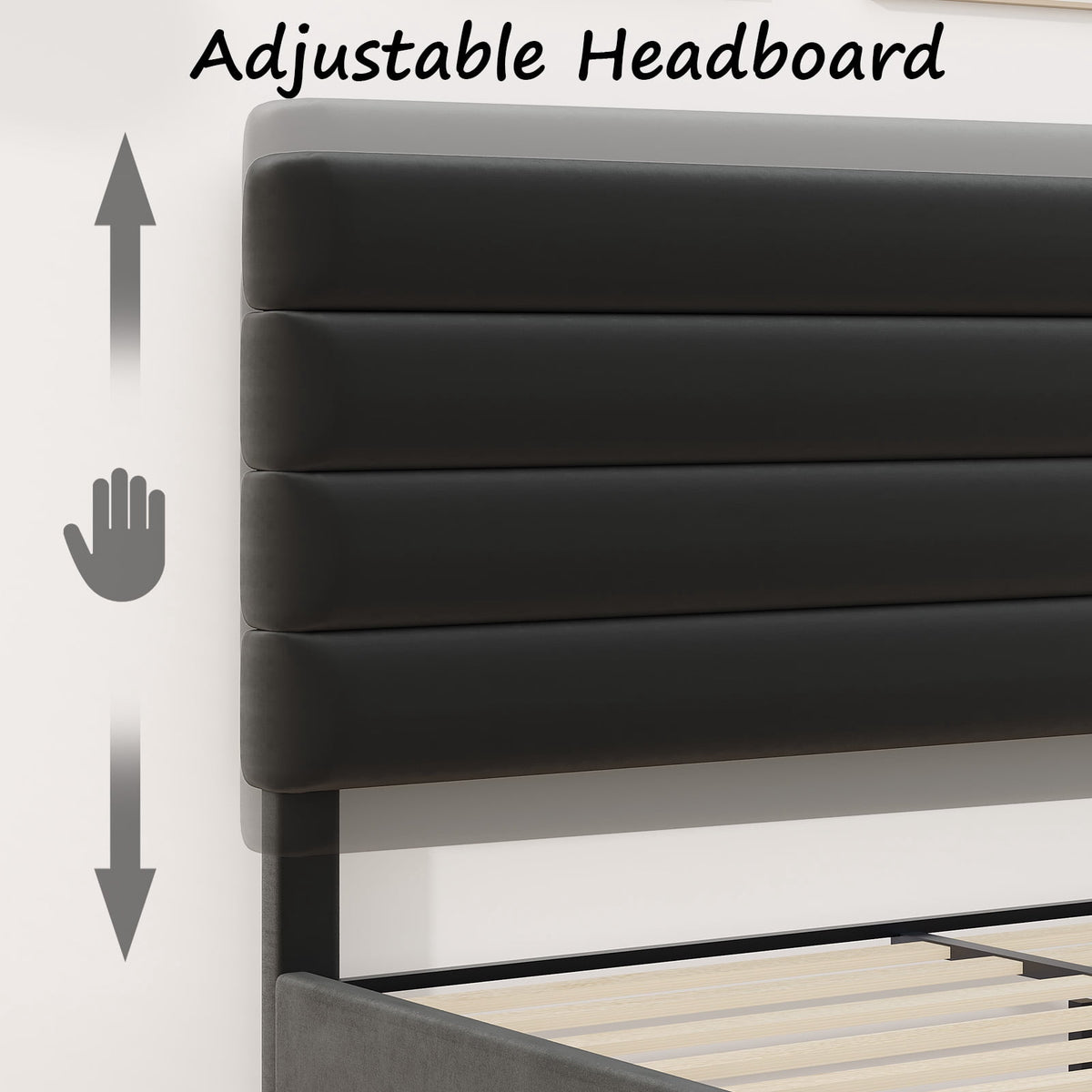 4 EVER WINNER Full Platform Bed Frame, Horizontal Stitched Black Velvet Headboard, Heavy-Duty Slat Support, Noise-Free Mattress Foundation, No Box Spring