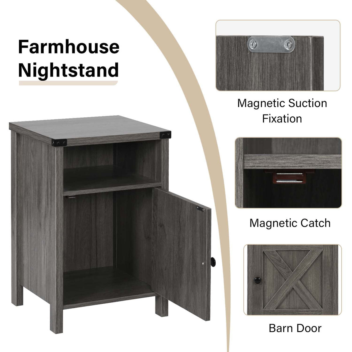 4 EVER WINNER Farmhouse Nightstand, End Table for Bedroom Living Room, Side Table, Grey Wash