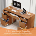 DreamCurship 55 inch Computer Desk with 7 Drawers, Executive Office Desk with Storage, Home Office Desk for Work Study Writing, Brown