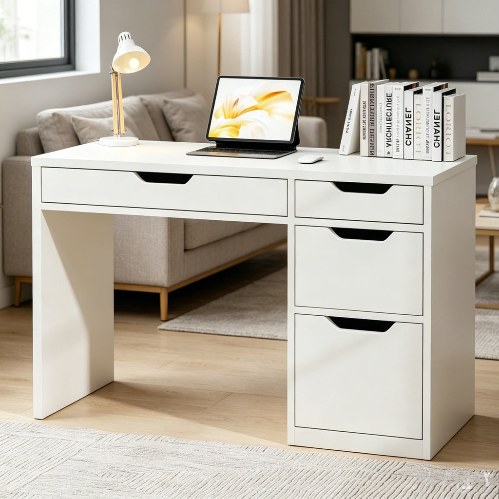 DreamCurship 48 inch Computer Desk with 4 File Drawers, Study Desk with Filing Cabinet and Storage, Home Office Desk for Work and Study, Writing Desk for Small Space, Brown